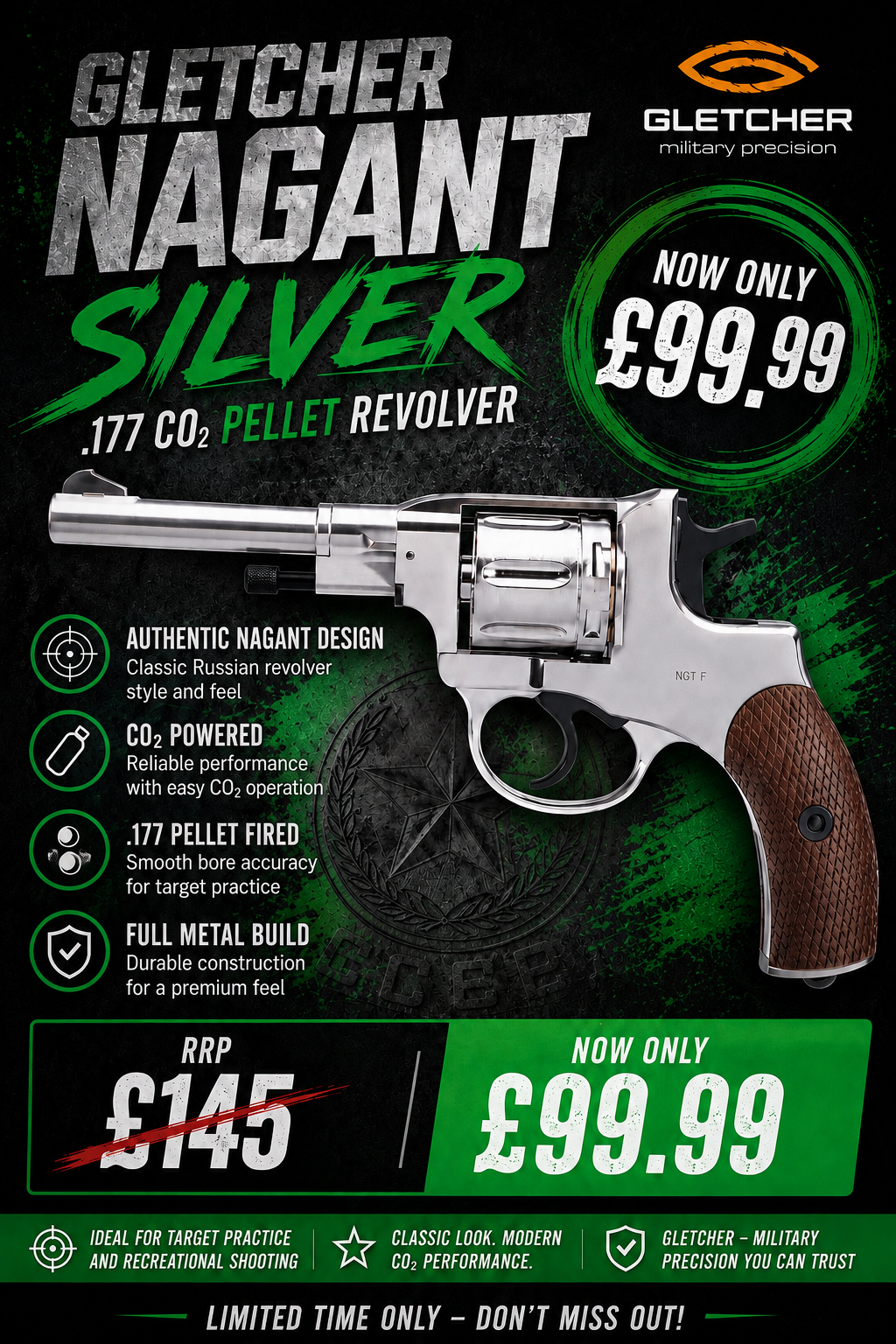 GLETCHER NAGANT SILVER .177 REVOLVER