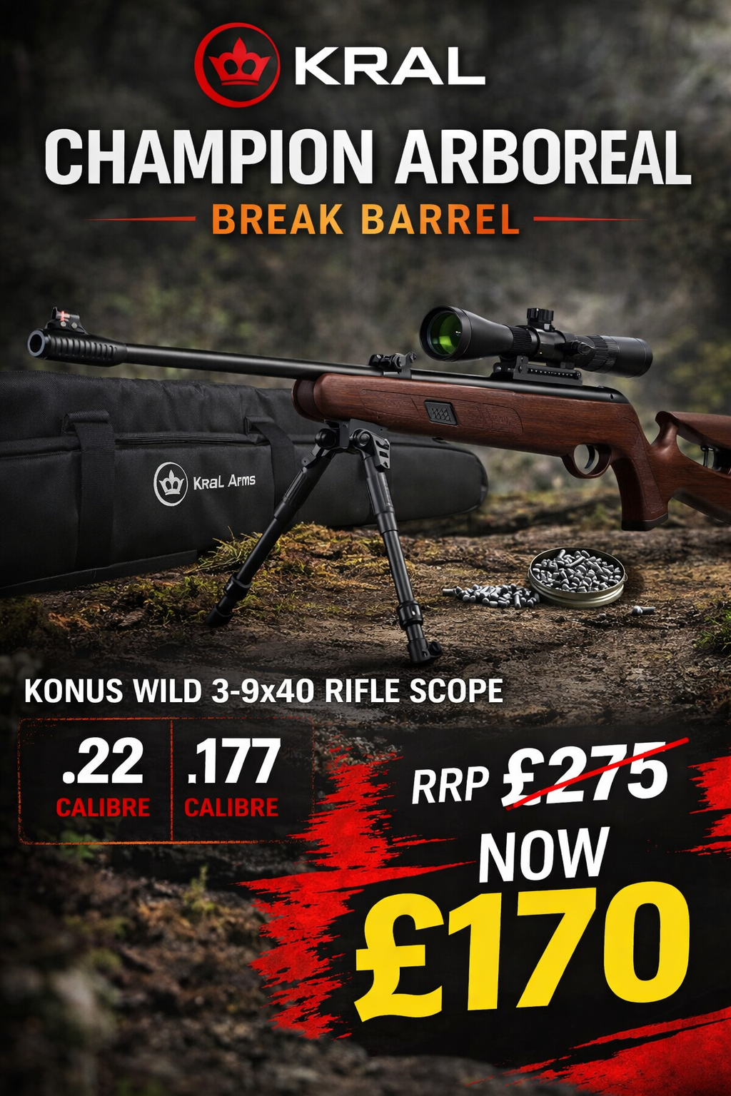 KRAL CHAMPION ABOREAL .22 W/KONUS WILD 3-9X40 SCOPE