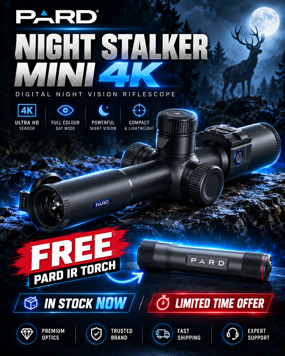 PARD NIGHT STALKER 4K MINI LRF NIGHT VISION SCOPE WITH FREE IR TORCH