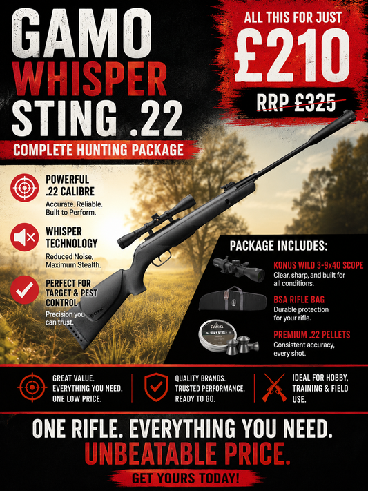 GAMO WHISPER STING SPRING AIR RIFLE .22 PACKAGE