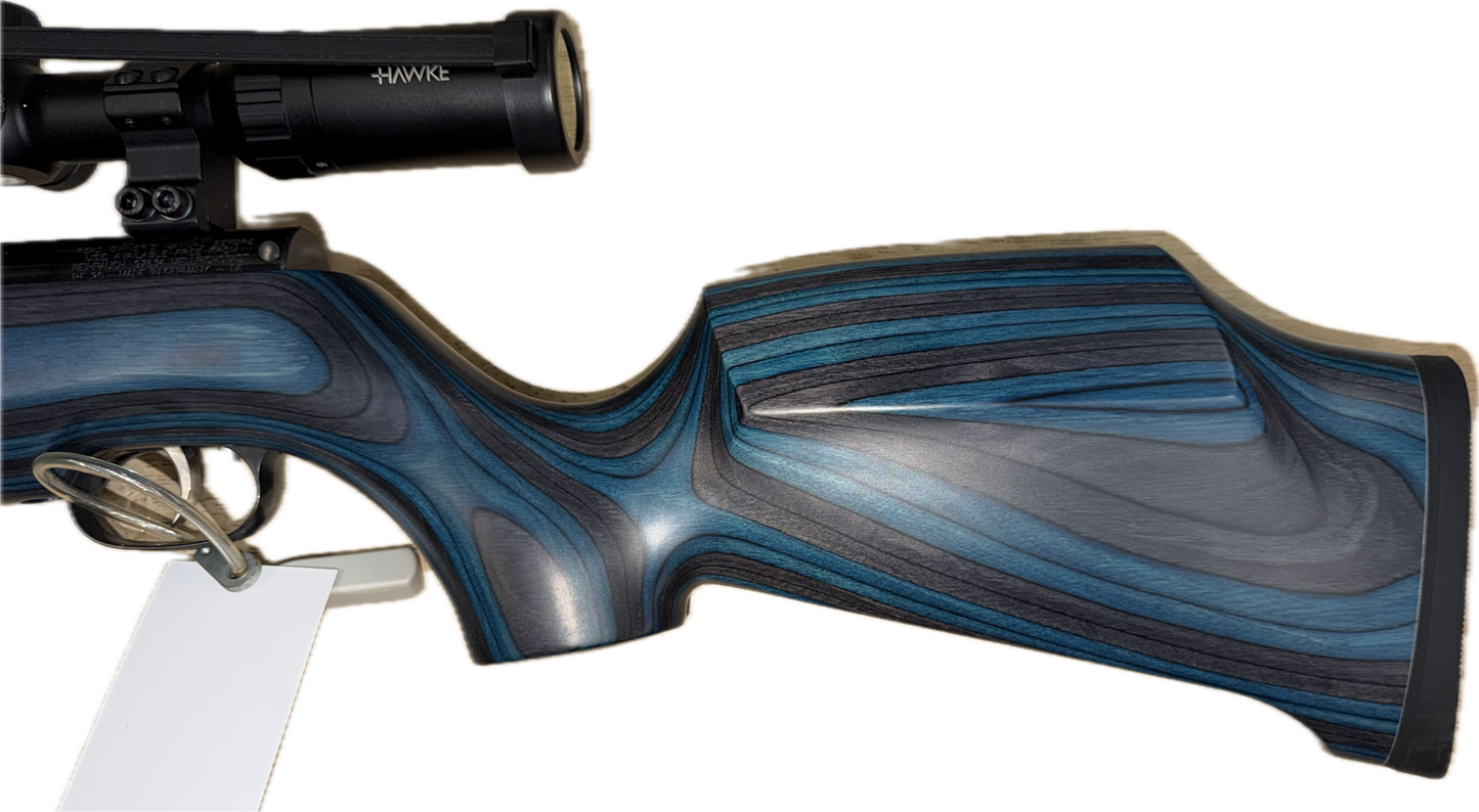 WEIHRAUCH HW97K .22 BLUE LAMINATE W/HAWKE 3-9X50 AO SCOPE - MINT CONDITION