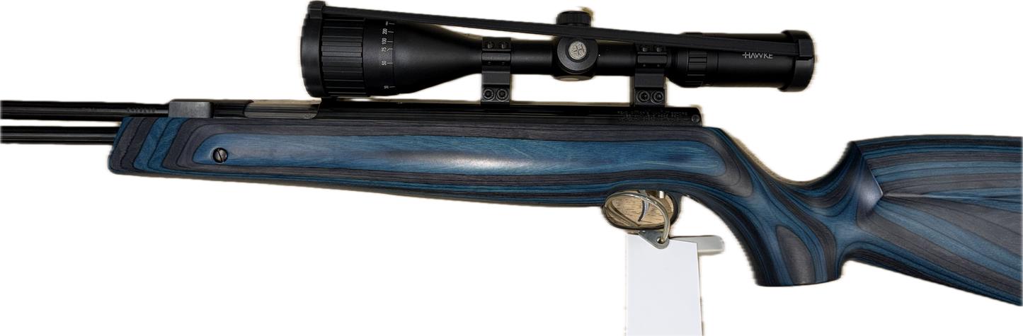 WEIHRAUCH HW97K .22 BLUE LAMINATE W/HAWKE 3-9X50 AO SCOPE - MINT CONDITION